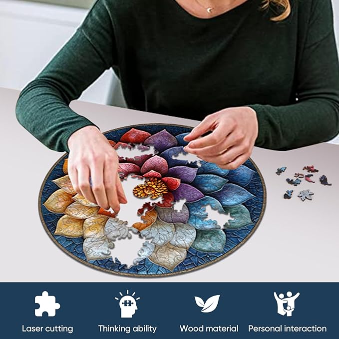 Puzzles for Adults, Mandala Flower Wooden Puzzles 500pcs, Royal Size 16.7x16.7in, Unique Shaped Lotus Yoga Gifts Jigsaw Puzzles, Irregular Wood Puzzles Creative Gift for Adults and Kids Family Game