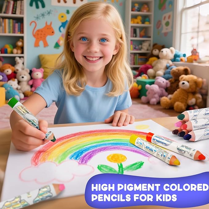 ThEast 8 Jumbo Colored Pencils for Kids, 3 in 1 Chunky Washable Crayons for Toddlers, Thick Triangle Toddler Color Pencil with Sharpener, Preschool Party Favors, Pre-Sharpened