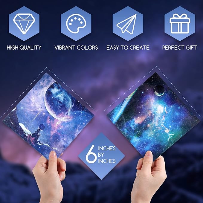 150 Sheets Double Sided Origami Paper Kit 6 x 6 Inch Beautiful Sky Scrapbook Paper Galaxy Outer Space Star Pattern Easy Folding for Arts Crafts School Kids Teachers, 36 Designs(Bright Style)