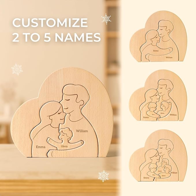 Family Puzzle, Personalized Wooden Puzzles with 2–5 Names, Fathers Day Birthday Anniversary Wedding Gifts for Women Men, Customized Home Decor Housewarming Gifts for Parents Couple