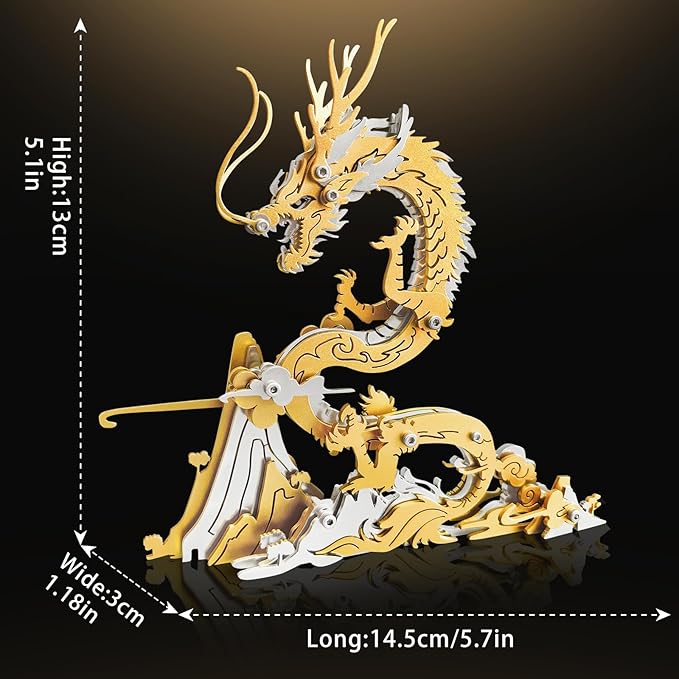 3D Metal Puzzles,3D Metal Puzzle for Adults,Mechanical Model Kit Golden Dragon,Steel 3D Puzzles Stainless Steel Ornaments for Adults Home Decor Art Craft Gifts Toys