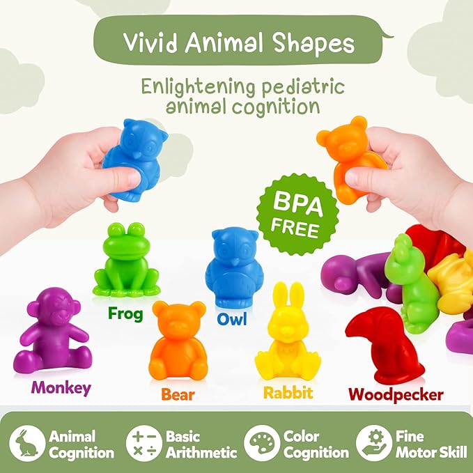 Counting Animals Matching Games Sensory Toys with Sorting Bowls Preschool Learning Activities Color Classification Montessori Educational Toys Set Gift for Boys Girls Toddlers Toys Age 3+