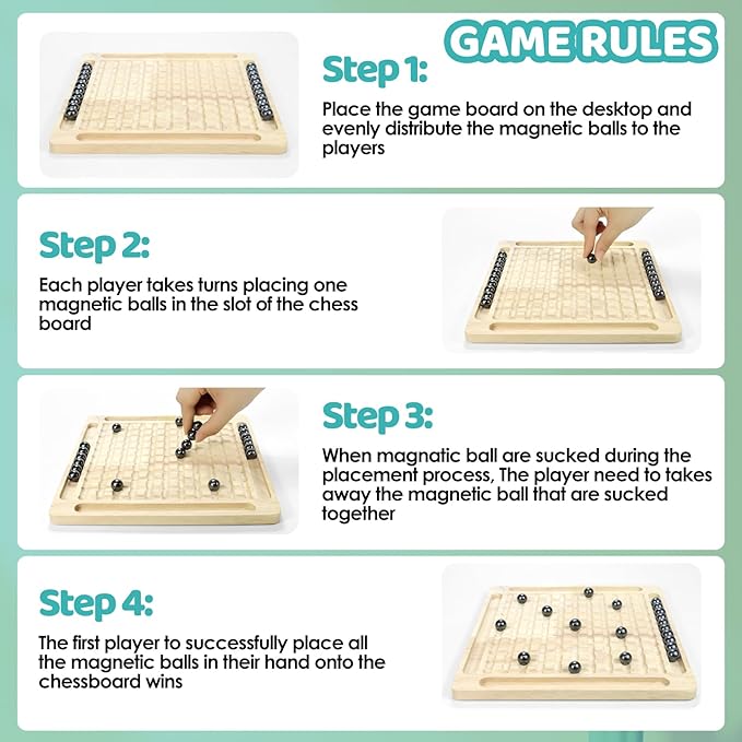 Magnetic Game with 32pcs Magnetic Chess Pieces, Portable Travel Board Game for Kids & Adults, Family Strategy Game for 2-4 Players