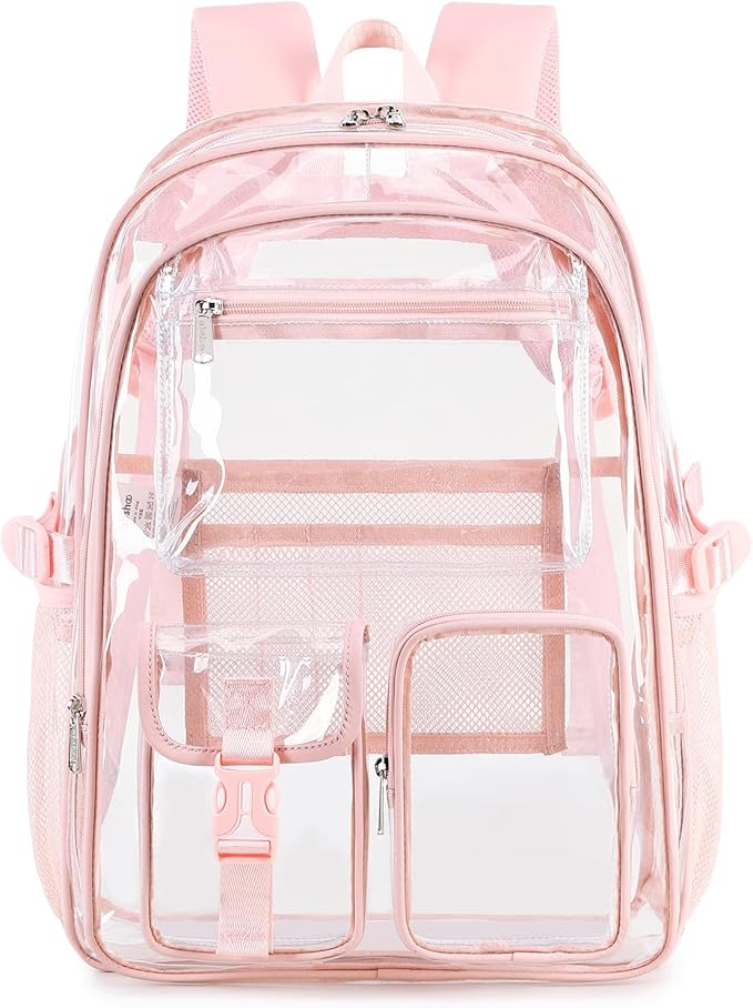 abshoo Large Clear Backpack For Girls Women School Bookbag Heavy Duty Transparent Backpack (Pink)