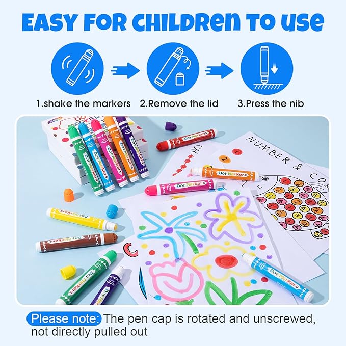FUMILE Dot Markers for Toddlers 1-3,2 Pack 8 Colors Bingo Daubers for kids,Non-Toxic and Washable Bingo Dot Markers for Art and Craft.Dot Paints for kids Drawing Coloring Supplies