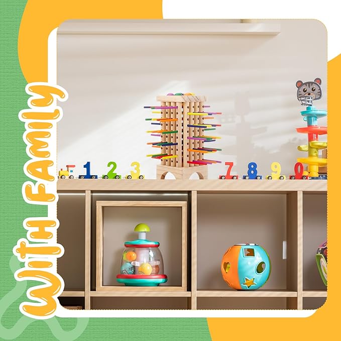 Montessori Game with Colorful Wooden Sticks Tower Dice Ball Wooden Board Games Fine Motor Skills Counting Math Educational Toys for Family Travel(Square)