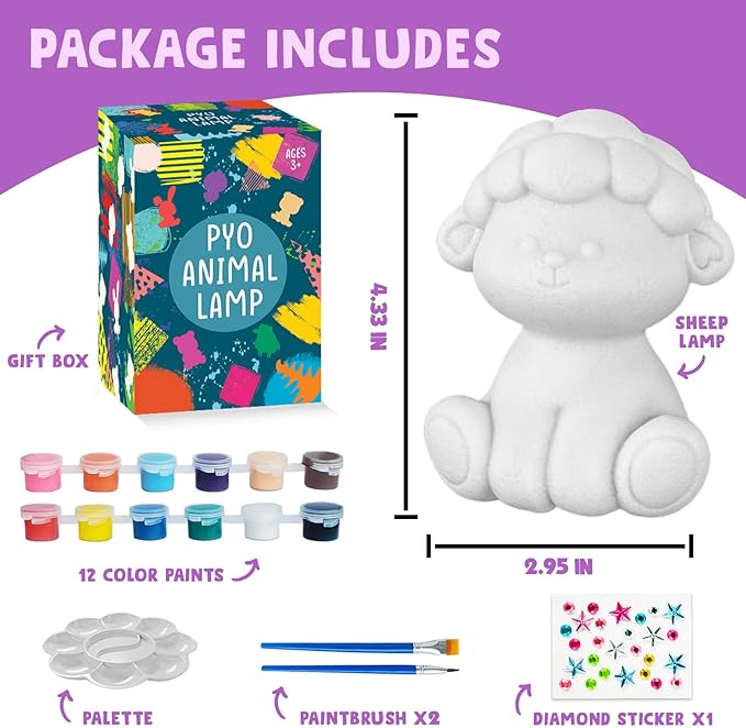 Goodyking Paint Your Own Sheep Lamp Kit, DIY Crafts Night Light, Arts & Crafts for Kids Ages 8-12, Painting Kit Art Supplies Birthday Party Holiday Gift for Teens Girls Boys Age 3 4 5 6 7 8+