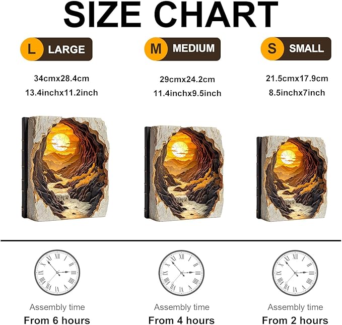 Wooden Puzzles for Adults, Fathers 3D Vision Effect Sunset Book Wooden Jigsaw Puzzle Unique Shape Wood Puzzle Adult, Challenge Flat Puzzle Birthday Family Game (M-11.4 * 9.5in-200pcs)