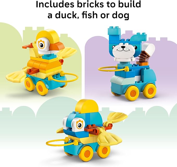 LEGO DUPLO Town 3 in 1 Animals on Wheels Building Toy - Learning Play Set for Toddler Boys & Girls, Ages 2+ - Building Blocks for Sensory Skills Practice - Gift for Christmas - 10448