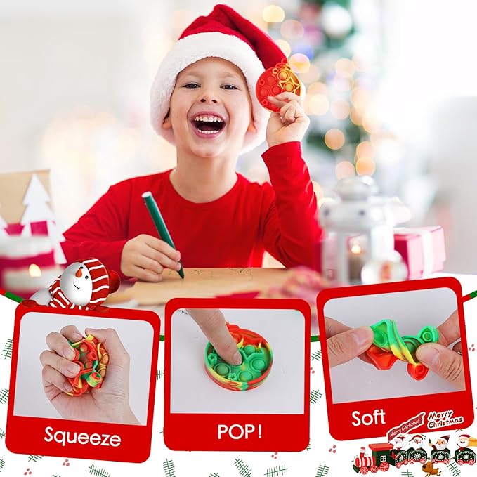 24 Pack Christmas Mini Pop Fidget Toy Pack for Kids Girls Boys Toddlers Christmas Stocking Stuffers Party Favors Gifts Stress Relief