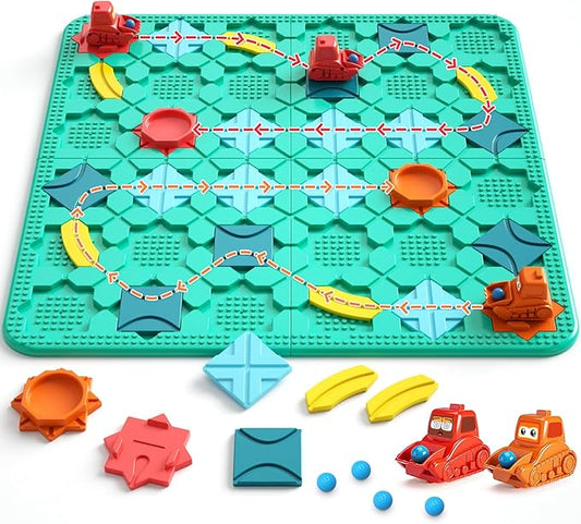 Logical Road Builder, Large Stem Games Board Game for 4 5 6 7 Years, Montessori Toys for 3+ Year Old, Maze Racer Gifts for Kids 4-8 Years Old