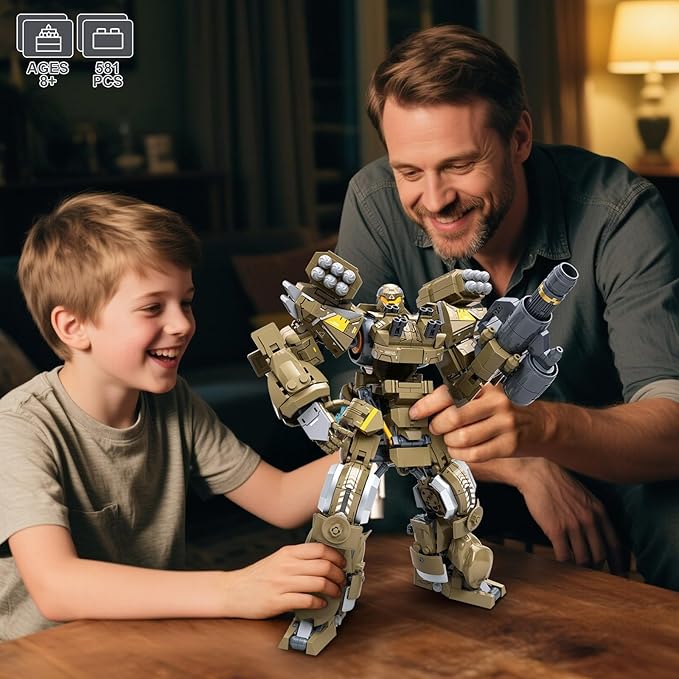 HIGH GODO Artillery Mech Robot Transforming Building Blocks Set for Adults,City Warrior Justice Hero Soldier Mech Model Building Kit, Cool Creative Robots Toys Gift for Teens Boys, 581 Pieces