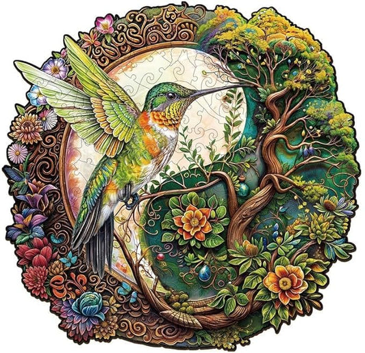Jigfoxy Wooden Puzzles for Adults, Yin Yang Hummingbird Wood Puzzles Adult, Unique Animal Shape Wooden Jigsaw Puzzles for Adults, Birthday Gifts for Puzzle Lovers, Family (L-13.4 * 13in-300pcs)