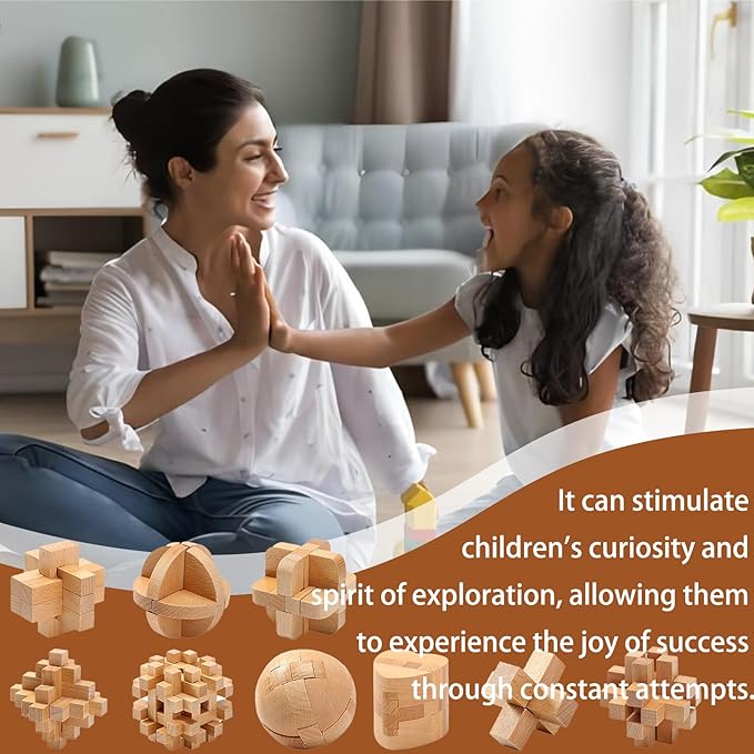 FantasyDay 9pcs Wooden Brain Teaser Puzzles, Interlocking Games for IQ Test, Intellectual 3D Assembling Educational Toy Set for Teens and Adults(9 Puzzle Set#D04)