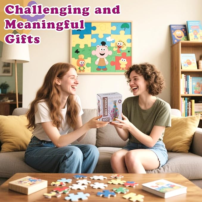 Unique 3D Puzzle for Adults - 160 Pieces of Puzzle Flower Vase, Plum Blossom Themed Art Projects Gift for Women Housewarming Home Decoration