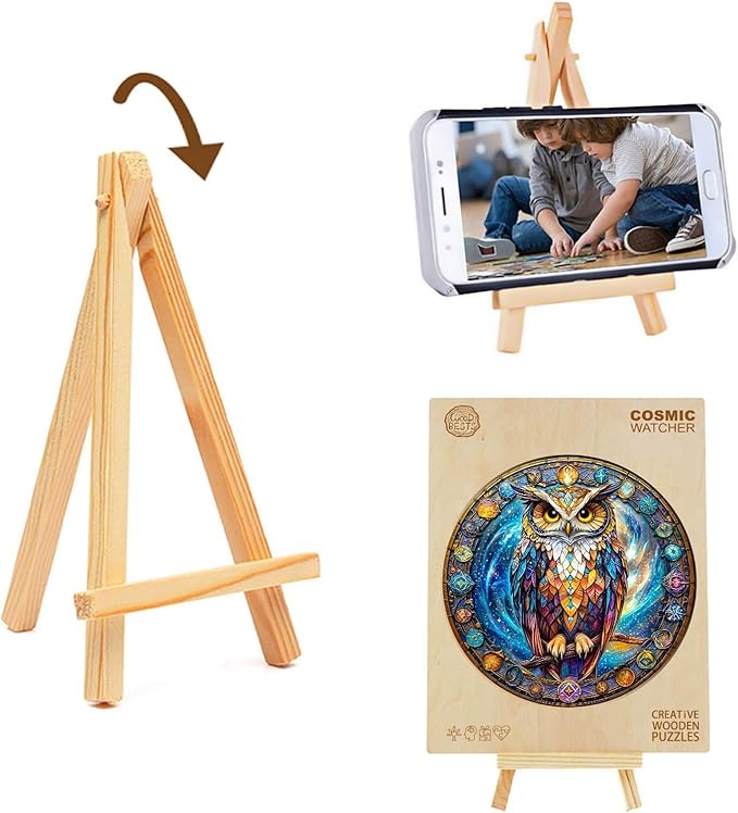 Wooden Puzzles for Adults 200 Pices, Owl 3D Puzzles for Adults, Cosmic Watcher Owl Irregular Jigsaw Puzzles, Flat Puzzels with 3D Visual Effect, Finished Puzzle Size is 11.4 x 11.4in