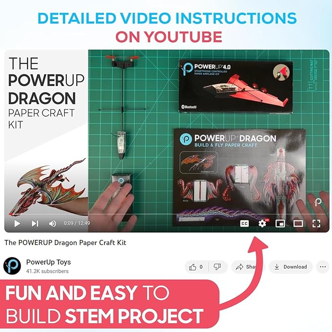 POWERUP 4.0 Dragon Edition - The Next-Generation Smartphone Controlled Paper Airplane Kit, RC Controlled. Easy to Fly with Autopilot & Gyro Stabilizer. for Hobbyists, Pilots, Tinkerers.