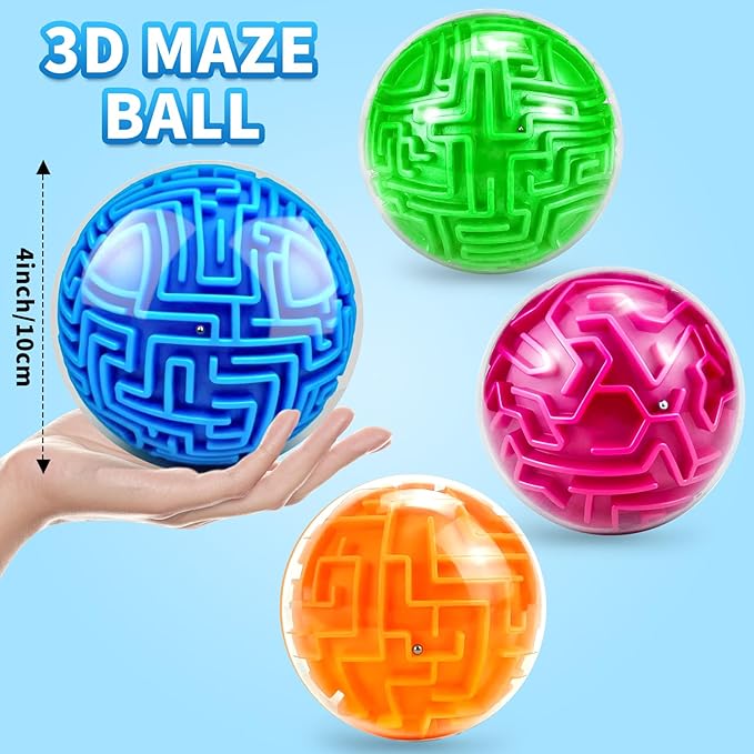 Hymaz 4 Pack 3D Puzzle Maze Ball, Magic Brain Teaser Puzzles Maze Game for Adults & Kids, Memory Sequential Gravity Cube Balls Educational Toys Family Play- Easy & Medium & Hard Challenges