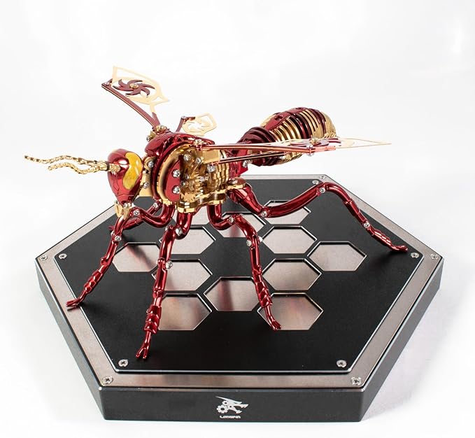 3D Puzzles for Adults, Bumblebee Metal Assembly Jigsaw Game with Steel Mechanical Engineering, Advanced DIY Crafts for Relief & Collection（Red-Gold