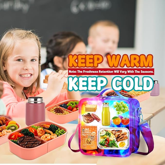 Insulated Girl Lunch Bag for Girls With Adjustable Strap, Nylon Preppy Lunch Box For Teens Kids Toddler Reusable Bag Back To School Picnic Gifts, Purple