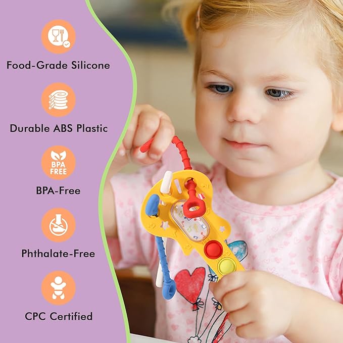 3-in-1 Fidget & Sensory Toy Set for Kids Sensory Explorer Kit with Pull-String Ball, Guitar Pop Toy, Tactile Fidget Board – Calming, Focus, Autism-Friendly