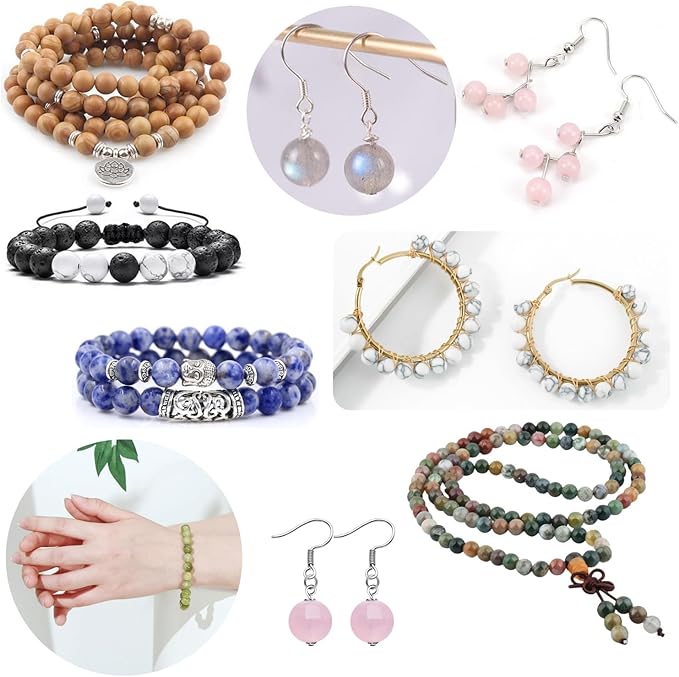 480pcs Natural Round Stone Beads Genuine Real Stones Beading Loose Gemstone DIY for Bracelet Necklace Earrings Jewelry Making (8mm, 24 Color)