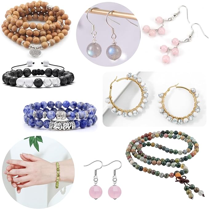 375pcs 8mm Polished Natural Stone Beads Crystals Round Genuine Real Stone Beading Loose Gemstone DIY for Bracelet Necklace Earrings(8mm,15 Color Mix-S2)