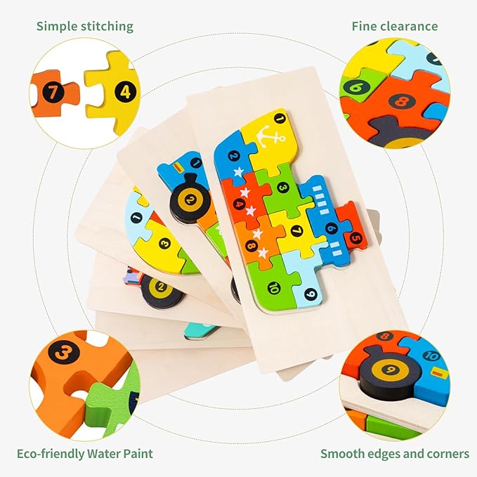 6 Pack Wooden Vehicle Toddler Puzzles for Kids Ages 3 4 5 6, Baby Montessori Toys for Kids Age 3 Years+, Transport Vehicles Learning Jigsaw Toys for Boy Girl Ideal Gift