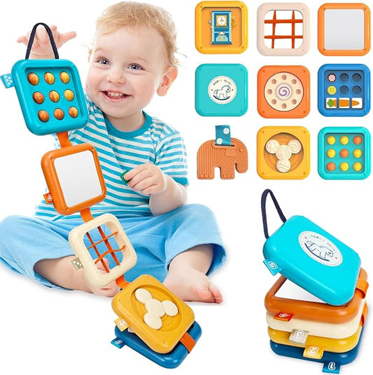 weirtoya Busy Board for 1 Year Old, Toddler Travel Toys for Toddler 1-3 Montessori Toys for 1 Year Old Travel Activities Cube Gifts for Baby Boy Girl My First Montessori Busy Board