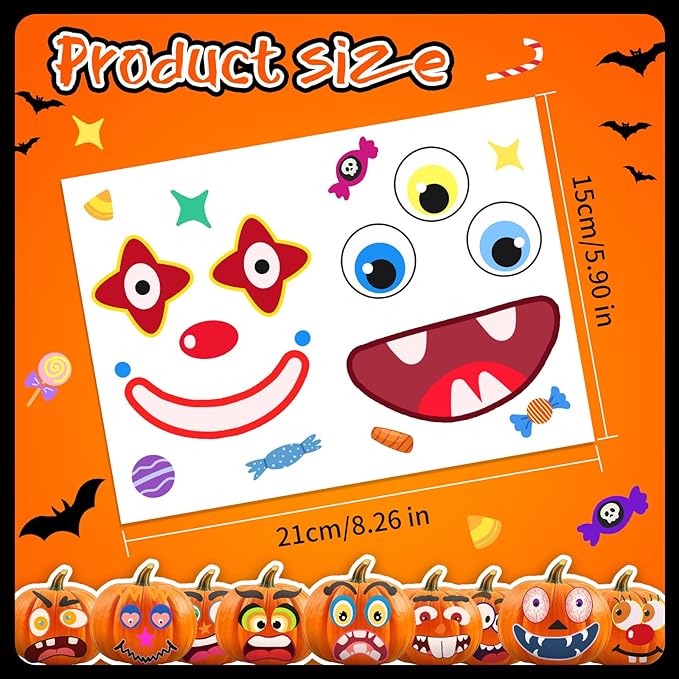 Natonhi 108 Pack Pumpkin Decorating Kit Halloween Pumpkin Face Stickers, Halloween Crafts Pumpkins Expressions Decorations, Creative Games Gifts Party Supplies for Kids