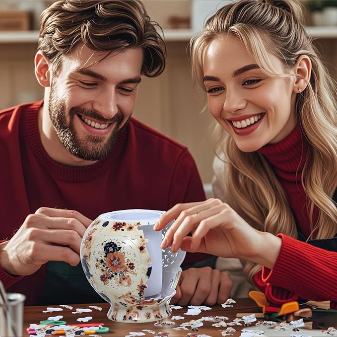 LED Flower Puzzle Vase for Adults, 200-Piece 3D Puzzle Vases for Home and Office Decor, Unique Flower Vase for Living Room & Bedroom, Creative Crafts for Adults