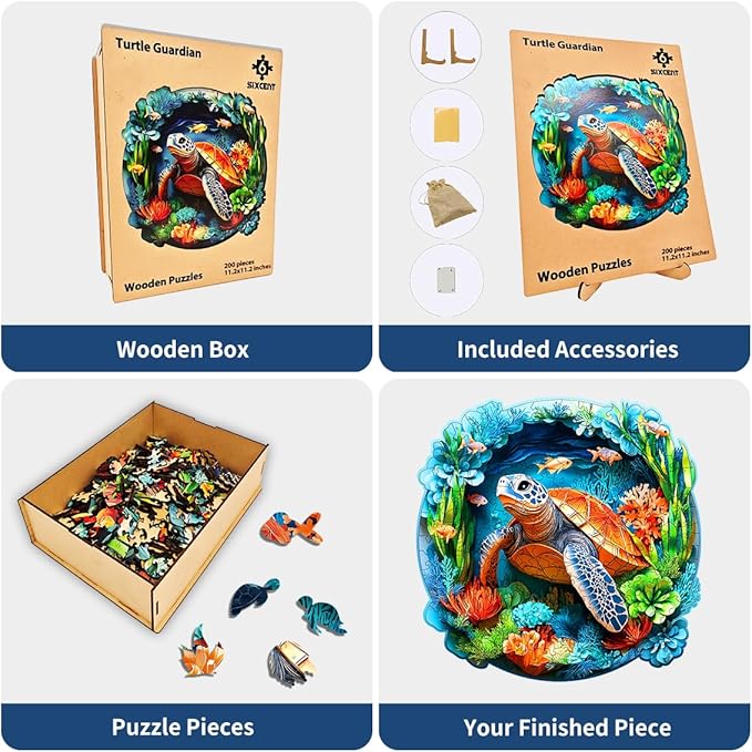 Wooden Jigsaw Puzzle, 200-500 Pieces Unique Shape Animal Puzzle, for Adults & Kids, Birthday Gift Family Game, Decorative Puzzle, Unique Gift (Turtle Guaridan, 500 PCS)