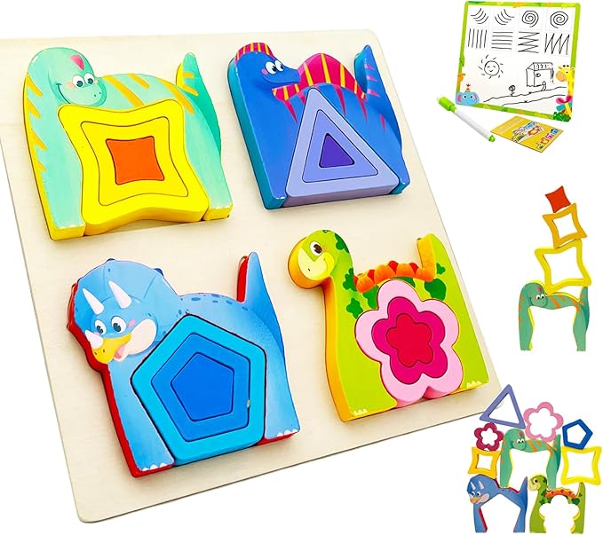 Wooden Montessori Toys for 3 4 Years Old Boys & Girls, Animal Shape Sorter Preschool Learning Toys for Toddlers, Preschool Toddler Puzzles Gift Ideas for Kids (Colored-C)