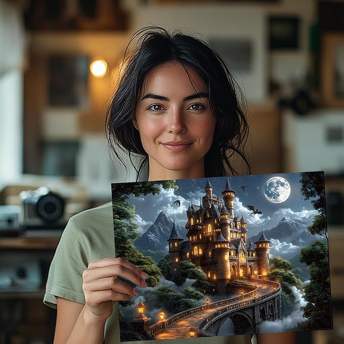 GLOBLELAND 300Pcs Night Magic Castle Wooden Jigsaw Puzzles for Adults 11.22x15.16inch Colorful Dragon and Castle Wood Puzzles for Holidays Birthday Gifts