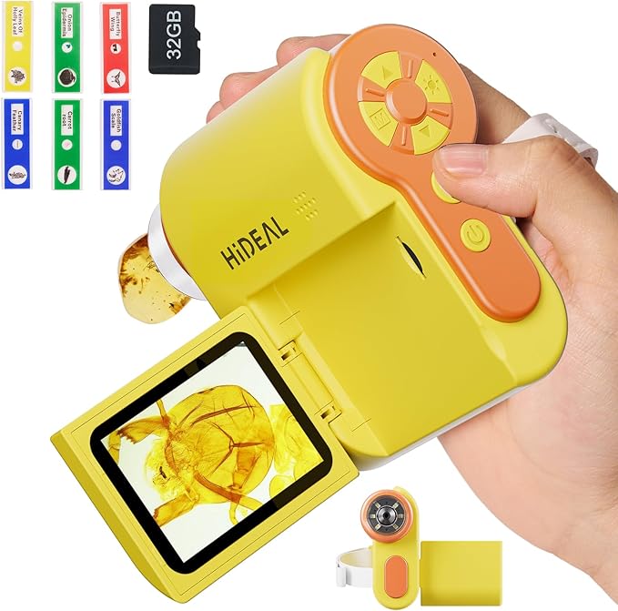 HP20 IPS Microscope for Kids: [3-in-1] [Easy and Fun] 2" Portable Handheld Microscope Miniscope, Pocket Mini Scope Educational Science Kit, Christmas Birthday Gifts for Kids, 32GB, Yellow