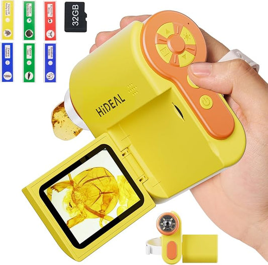 HP20 IPS Microscope for Kids: [3-in-1] [Easy and Fun] 2" Portable Handheld Microscope Miniscope, Pocket Mini Scope Educational Science Kit, Christmas Birthday Gifts for Kids, 32GB, Yellow