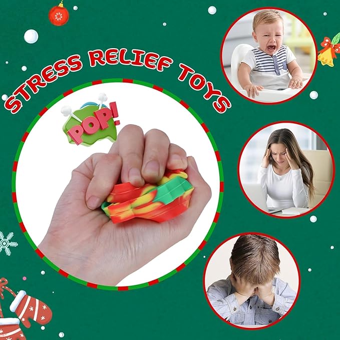 24 Pack Christmas Mini Pop Fidget Toy Pack for Kids Girls Boys Toddlers Christmas Stocking Stuffers Party Favors Gifts Stress Relief