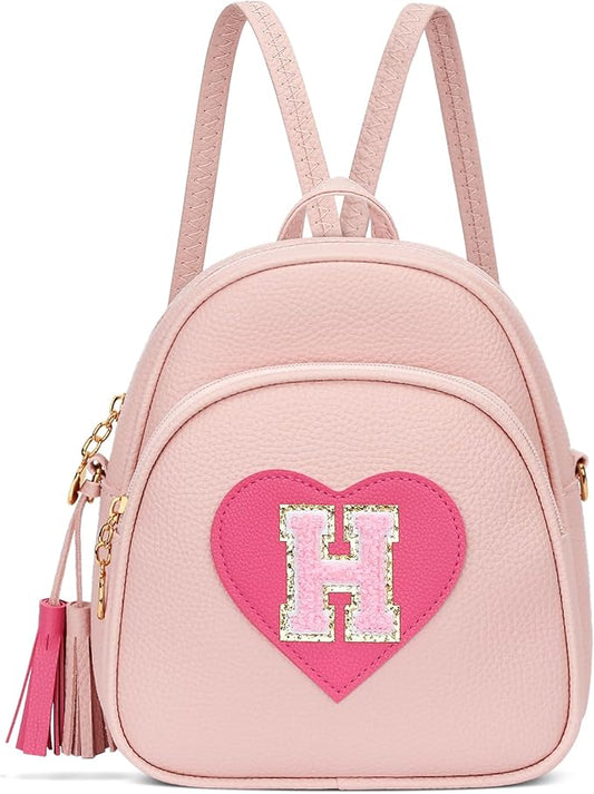 Girls Initial Mini Backpack Gifts for Kid Toddler Little Girl Teen Small Cute Heart Backpack Purse Preschool Kindergarten Bookbag，Pink-H