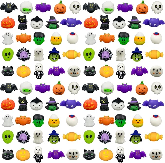 Anditoy 100 PCS Halloween Mochi Squishy Toys Squishies for Kids Girls Boys Halloween Party Favors Halloween Treat Bags Gifts