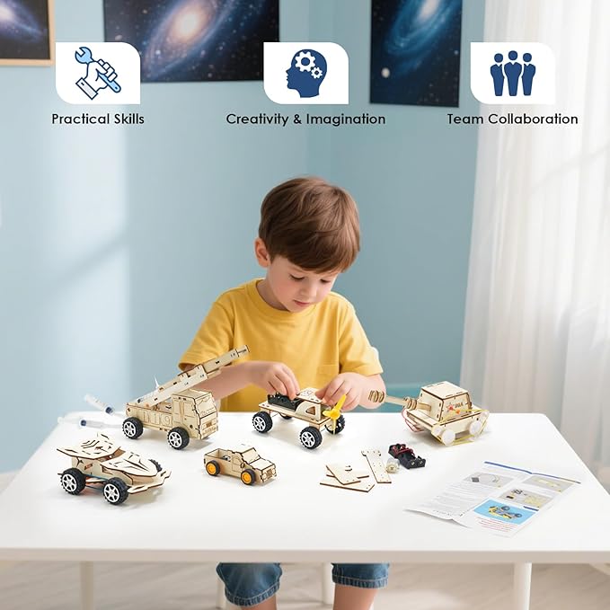Wooden 6 in 1 STEM Toys for Kids Age 8 9 10 11 12 13 14, Science Experiments for Boys Girls, Fun Engineering Sets Activity Toys Xmas Birthday Gifts for 8 9 10 11 12 Year Old Kids Boys