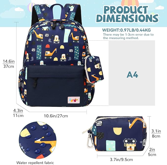 mygreen Toddler Backpack, Kids Backpack for Boys and Girls with Chest Strap