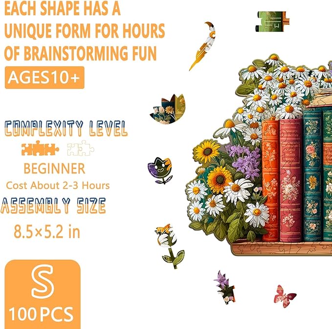 Wooden Puzzles for Adults - Blooming Flowers Wooden Jigsaw Puzzle, Unique Shape Flower Wood Puzzles Adult, Wall Art Home Decor, Gifts for Family and Friends (S-8.5 * 5.2in-100 Pieces)