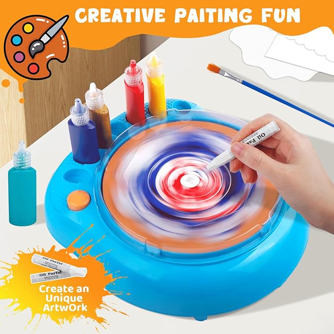 Paint Spin Art Machine Kit for Kids, Arts & Crafts Painting Spinner Toys Kits Sets for Boys & Girls Ages 6 7 8 9 Year Old Blue