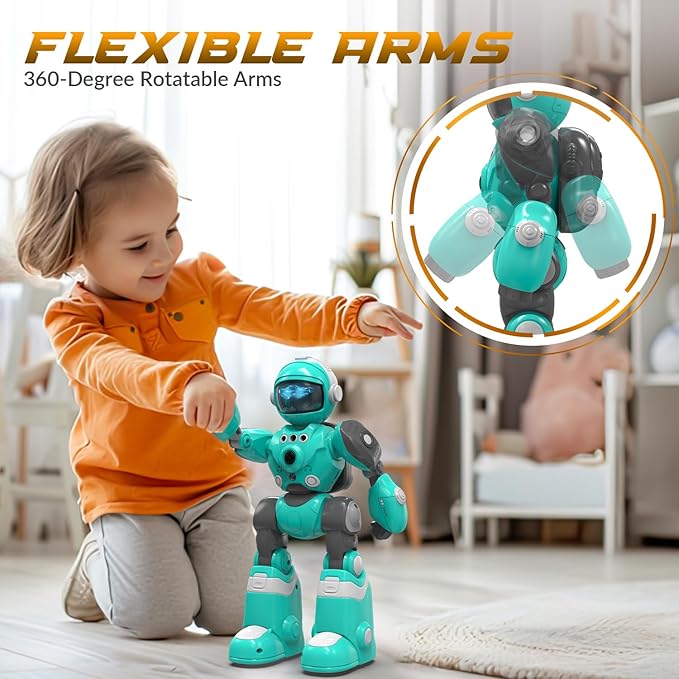 STEMTRON Robot Toys for Kids, Programmable Remote Control Robot with Magic Record Voice Function, Intelligent Gesture Sensing, Singing & Dancing Mode (Blue)