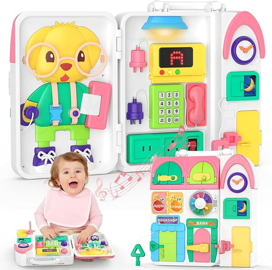 Montessori Toys for 1+ Year Old Girl Gifts, Busy Board Educational Toddler Toy Age 1-2, First Christmas 1st Birthday Gifts for 1+ Year Old Girl Boy