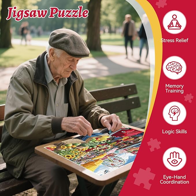 300-Piece Cozy Food Stands Piece Puzzle for Adults – Farmer’s Market Jigsaw Puzzle with Fresh Fruits – Recycled Paper Puzzle, Relaxing Family Activity Game, for Adults, Seniors, and Kids