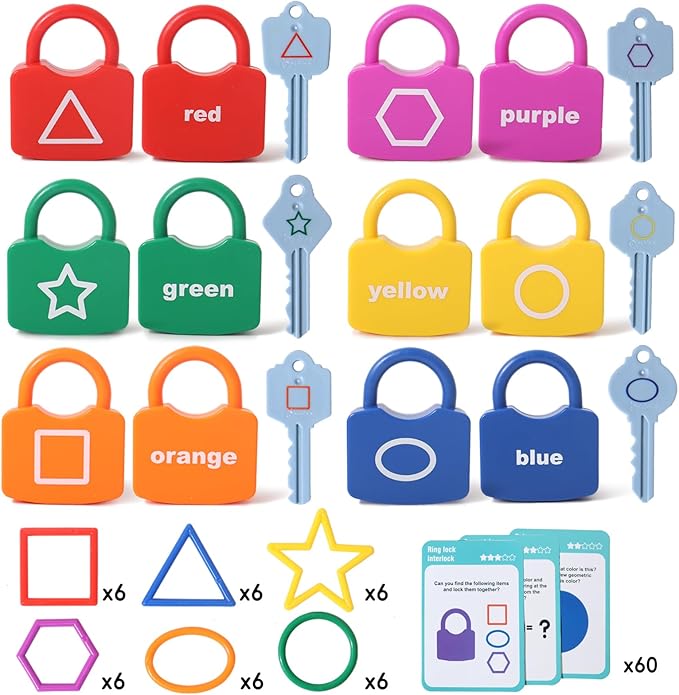 Montessori Learning Lock Toys, Color and Shape Classification Matching Games, Gifts for Boys and Girls Over 3 Years Old