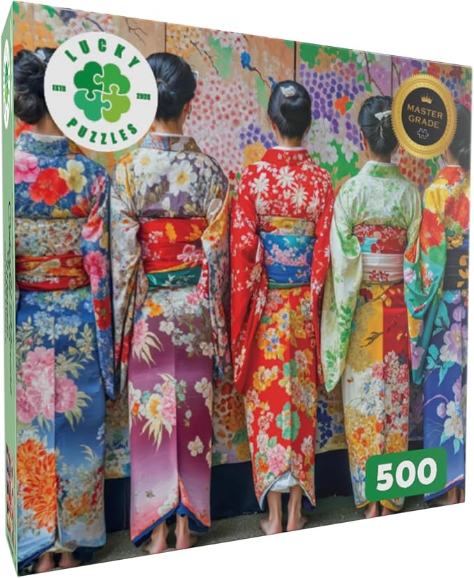 Lucky Puzzles Colorful Kimono Mosaic - 500 Piece Artistic Jigsaw Puzzle for Adults and Kids | Vibrant Colors | Cultural Art | Premium Quality | Brain Exercise and Home Decor | 18 x 24 Inches