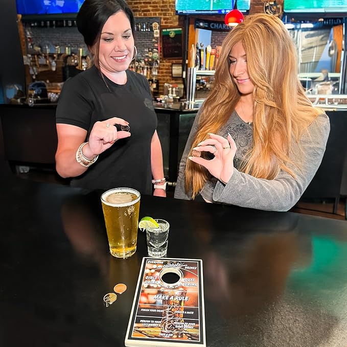 Coinhole Desktop Coin Bouncing Party Game Set | Tabletop Cornhole Board Game | Small Cornhole Travel Game Includes Coins