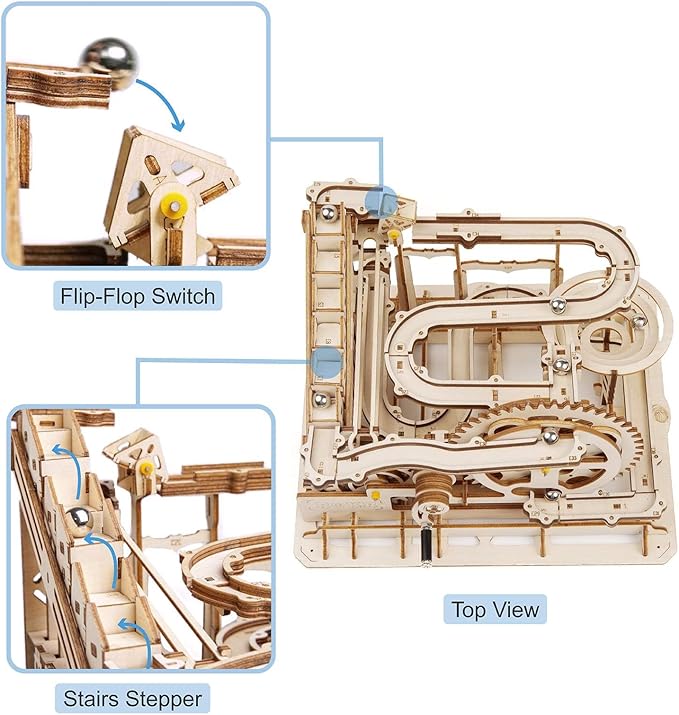 ROKR 3D Wooden Puzzles Marble Run Set - Mechanical Model Kit for Adults DIY Roller Coaster Toys Gifts for Adult (Marble Parkour)